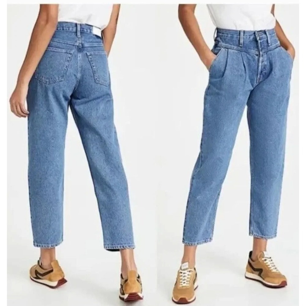 $325 RE/DONE the Savi Taper Jeans Dusty Worn Blue Pleated Size 27 160-3WSVJ